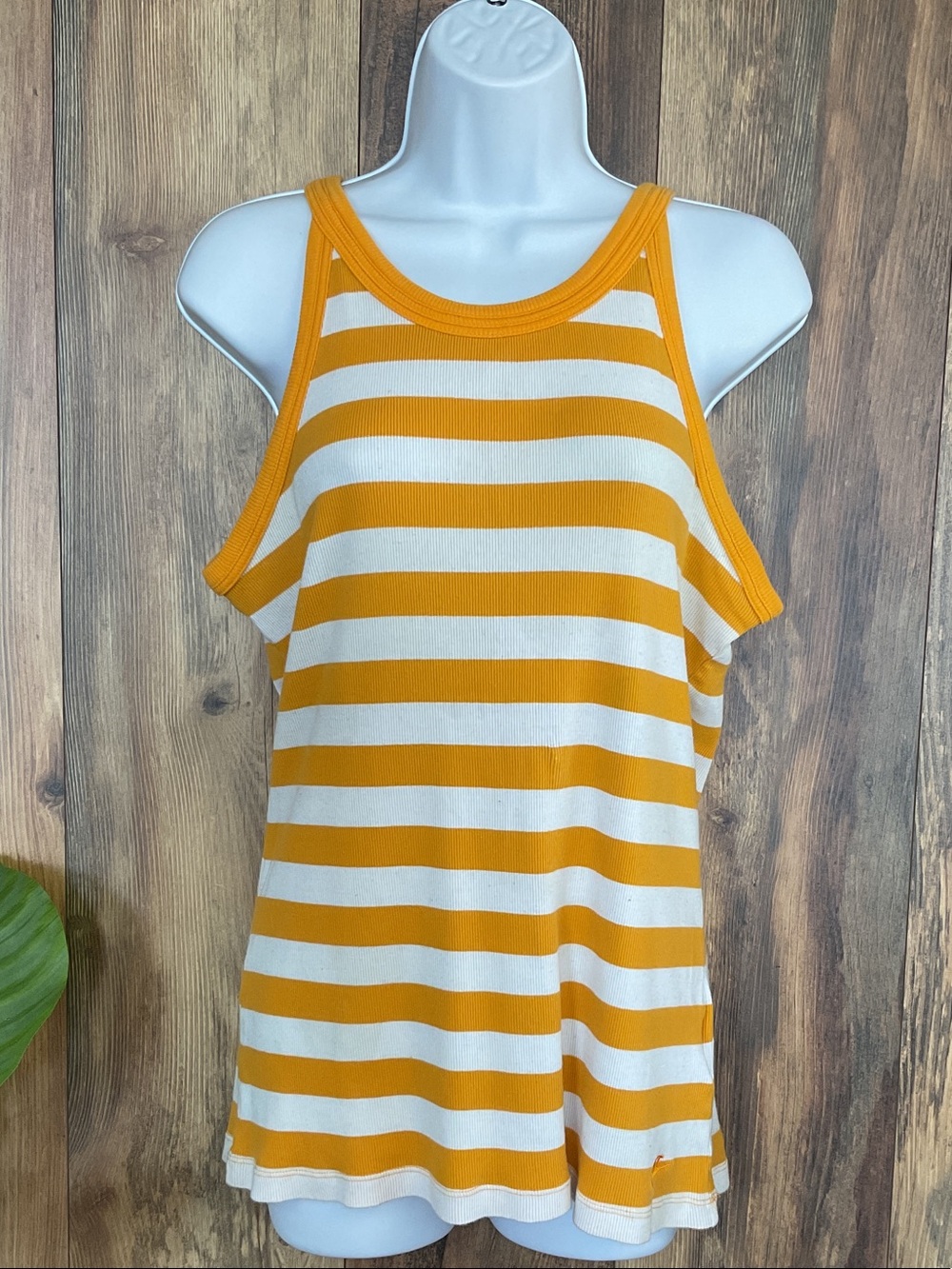 Nike Striped Yellow & White Ribbed Tank Top XL